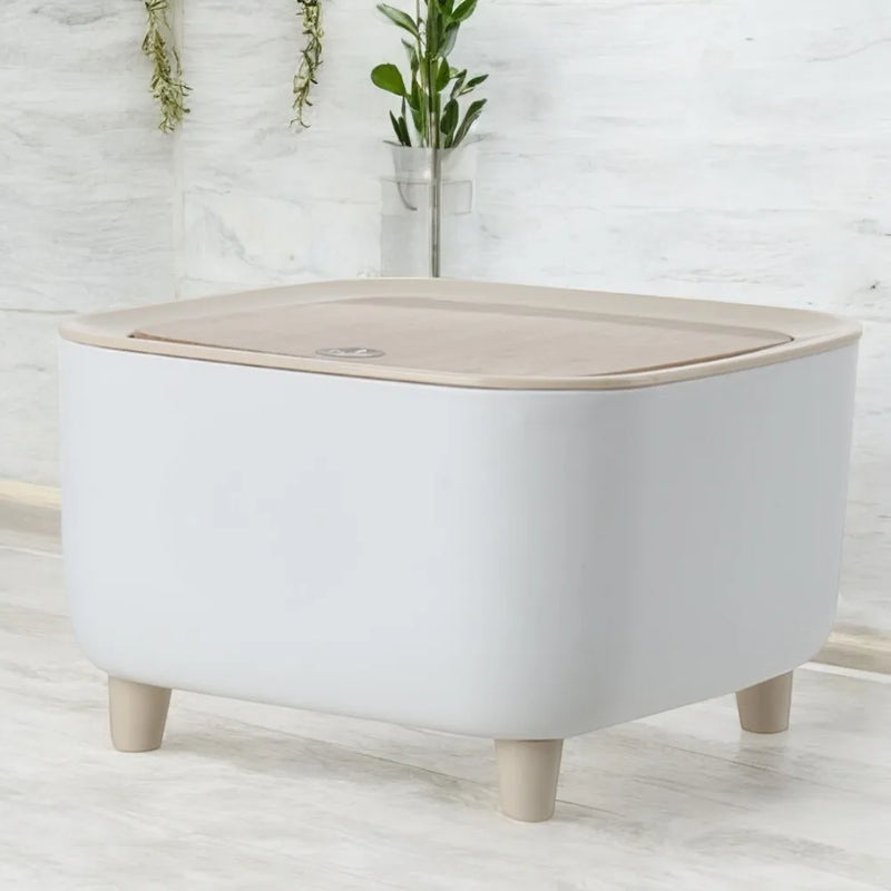 Mini Lixeira Com Pés de Madeira Moderna Com Tampa de Pressão Para Sala Banheiro Cozinha Escritório 2L Redondo e Quadrado