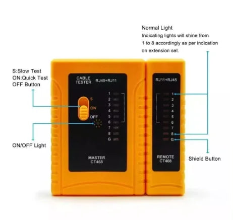 Cabo mestre RJ45 RJ11 para testes de rede, alta precisão, portátil e fácil de usar, para diagnóstico e conectividade em redes de computadores.