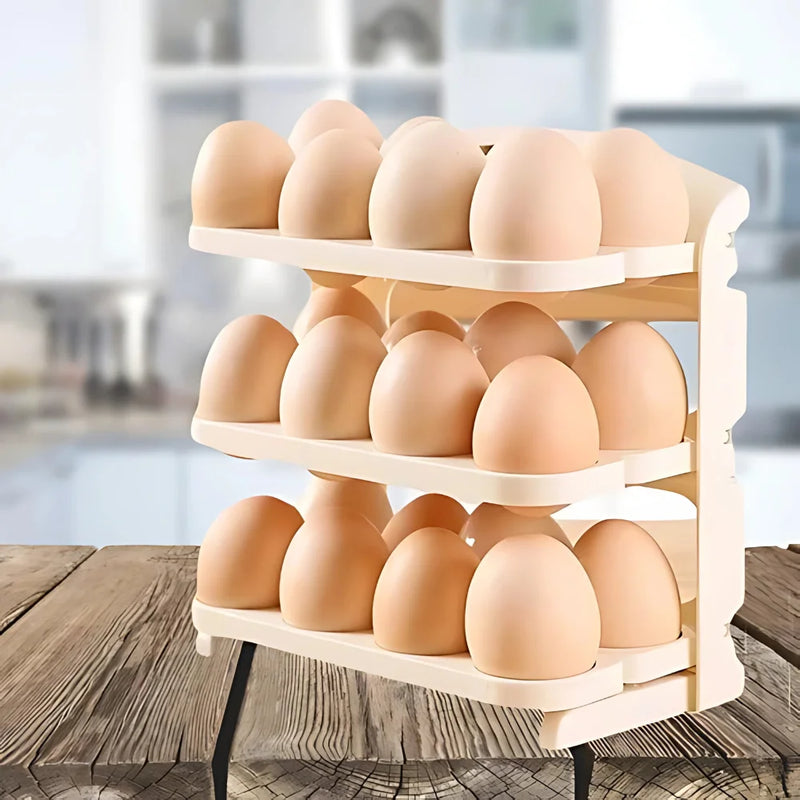 Suporte para porta de ovos de 3 andares com rodinhas para 24 ovos, dispensador de armazenamento e organizador de geladeira