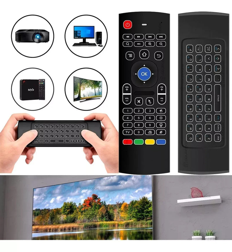 Mini teclado com controle para Smart TV e dispositivos Wi-Fi. Navegação rápida, confortável e funcional.