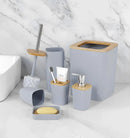 kit acessórios para banheiro conjunto 6 peças lavabo utensílios design moderno plástico c/ bambu ecológico lixeira saboneteira