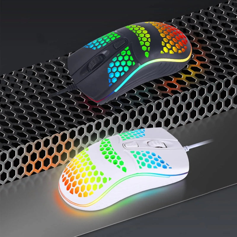 Mouse Óptico Gamer RGB LED com Fio USB de Alta Precisão, Iluminação Personalizável, Design Ergonômico Durável