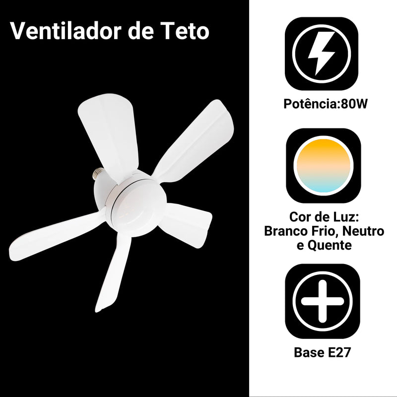 Ventilador De Teto E27 Com Lâmpada Led Bivolt Vt02 80w