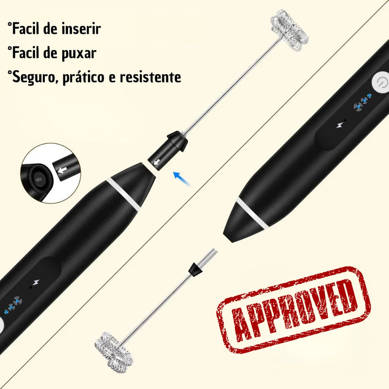 Mini Batedor Elétrico para Bebidas, Misturador para Café, Ovos, Leite e Bebidas em Geral, Portátil e Espumante