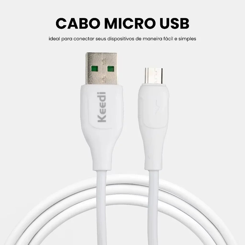 Cabo carregador universal Keedi 1 Metro Tipo C V8 USB Lightning para celular Smartphone Tablet Android iPhone Carregamento rápido Sincronização