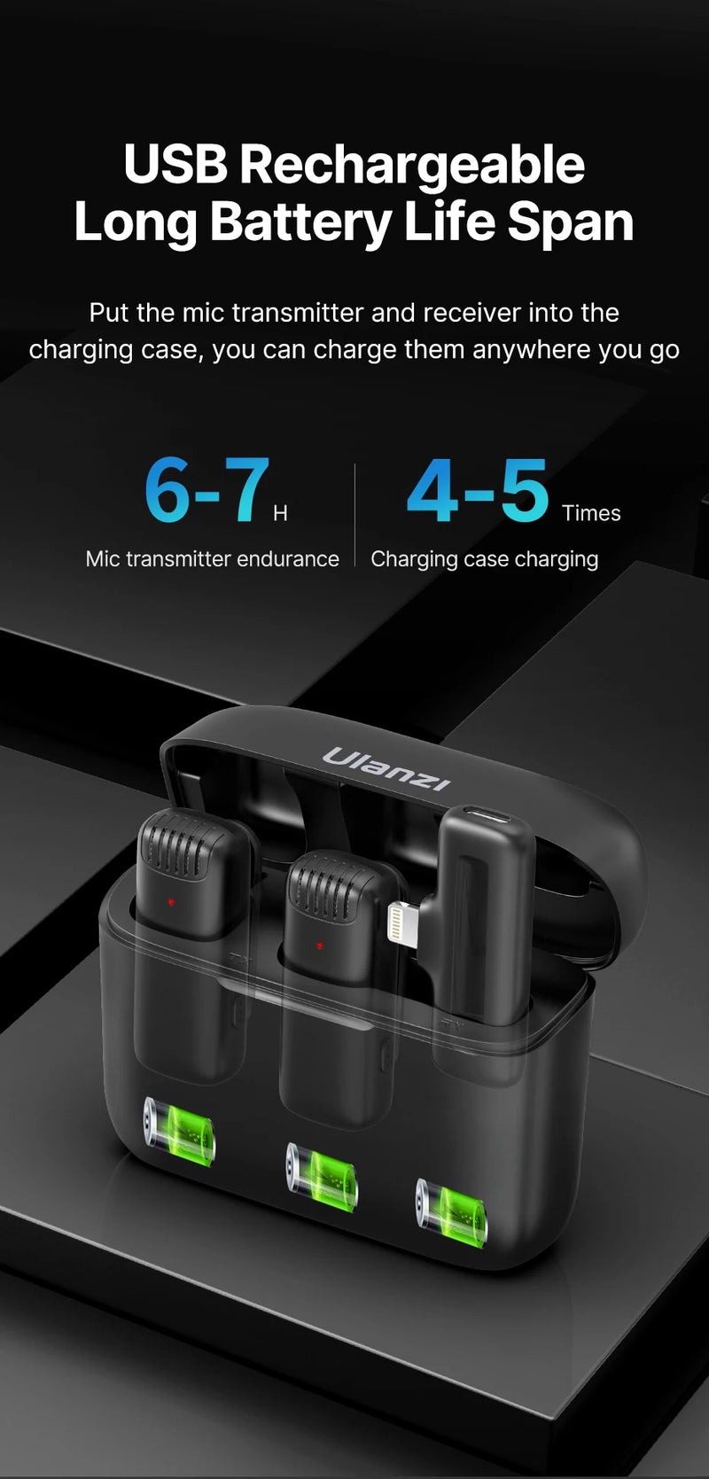 Microfone de lapela sem fio Ulanzi J12, conjunto de microfone de lapela para gravação de vídeo curto, mini microfone para iPhone 16, 15, 14, Android, transmissão ao vivo