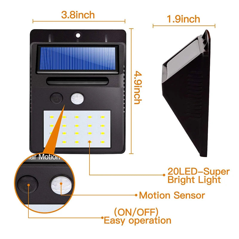Luminária Solar com Sensor de Presença Automático e 20LED Iluminação Externa Eficiente
