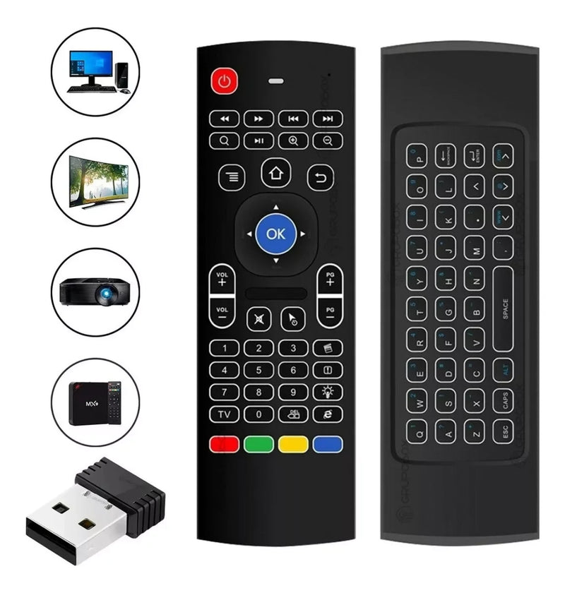 Mini teclado com controle para Smart TV e dispositivos Wi-Fi. Navegação rápida, confortável e funcional.