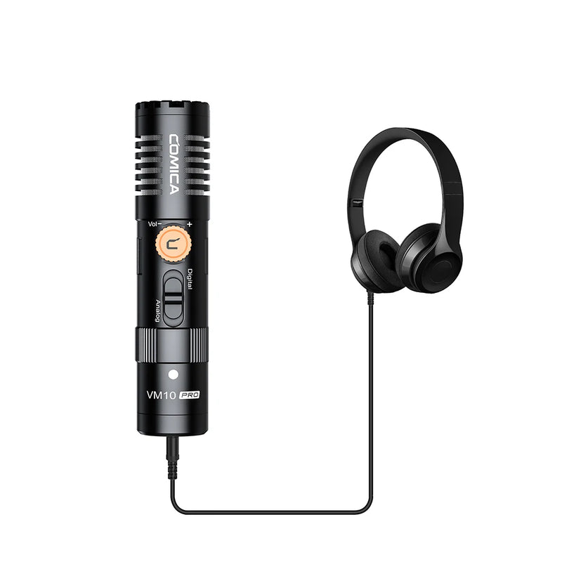 Microfone de câmera Comica VM10 PRO Microfone shotgun USB de modo duplo com monitor de controle de ganho Microfone de entrevista