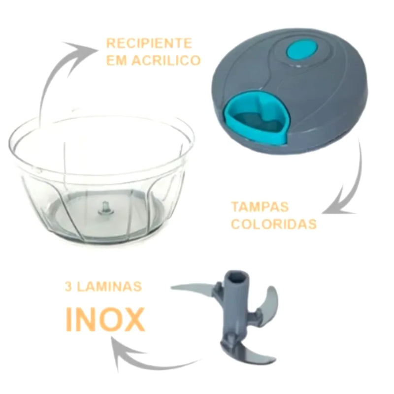 Processador de alimentos manual multifuncional de aço inoxidável com 3 lâminas premium