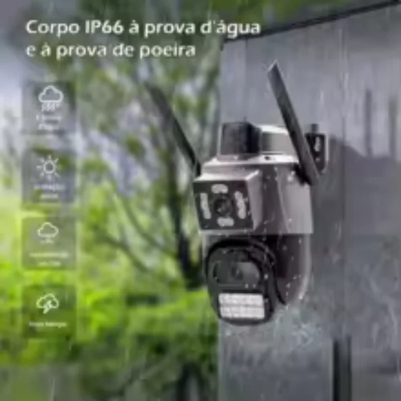 Câmera dupla P11 4K de 6 MP - 360 ° + visão noturna, alarme LED, à prova d'água, áudio bidirecional