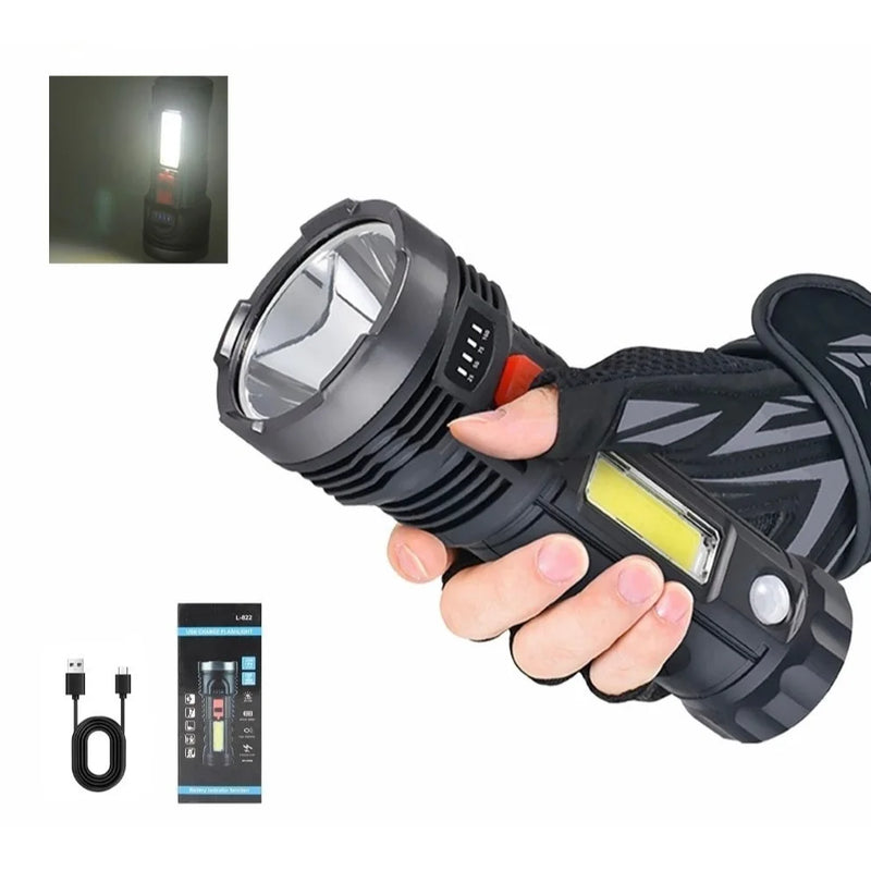Lanterna LED alta potência OSL COB branca, recarregável USB forte, resistente, portátil, para acampamento, emergência, iluminação