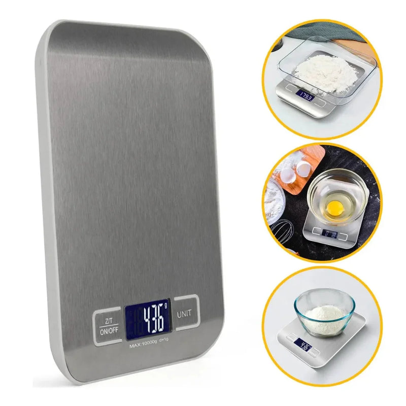 Balança de Cozinha Digital de Alta Precisão 0,1 a 10kg em Aço Inox
