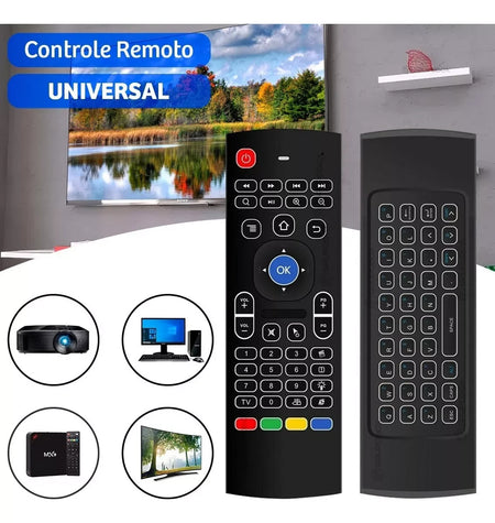 Mini teclado com controle para Smart TV e dispositivos Wi-Fi. Navegação rápida, confortável e funcional.