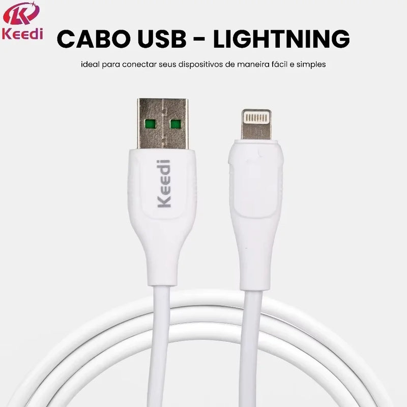 Cabo carregador universal Keedi 1 Metro Tipo C V8 USB Lightning para celular Smartphone Tablet Android iPhone Carregamento rápido Sincronização