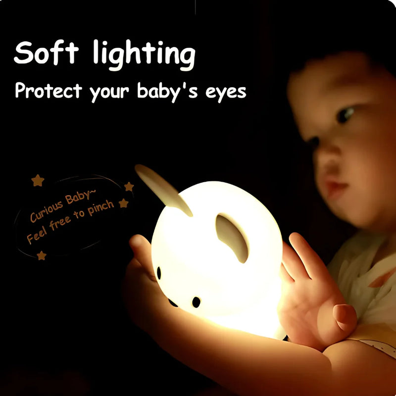 Mini Luminária Coelho Fofo - Abajur Led Silicone Touch Recarregável