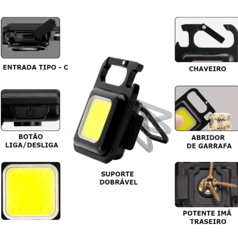 Mini Lanterna Com led Portátil/USB Recarregável Iuminação ajustavél 3 Modos De Luz Lanternas De Chaveiro E Abridor De Garrafas