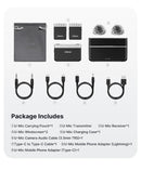 Ulanzi AM18 U-Mic 2.4G Microfone estéreo sem fio com captação de 100 m, gravação de canal duplo de 20+ horas para DSLR, iOS, Android, PC, entrevista ao vivo