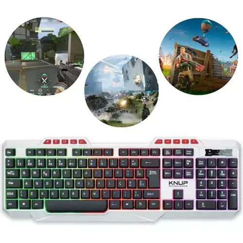 Teclado Gamer Knup Kp Te120 Rgb Led Abnt2 Iluminação Branca Teclas Portuguesas Brasil Teclado Resistente de Alto Desempenho