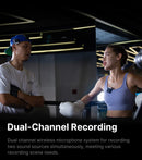 Ulanzi AM18 U-Mic 2.4G Microfone estéreo sem fio com captação de 100 m, gravação de canal duplo de 20+ horas para DSLR, iOS, Android, PC, entrevista ao vivo