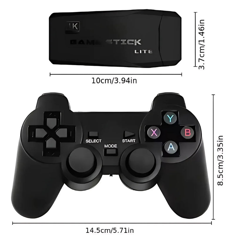 Videogame 4K Stick 20000 jogos retrô clássicos + 2 controles sem fio; console emulador portátil de 64 GB