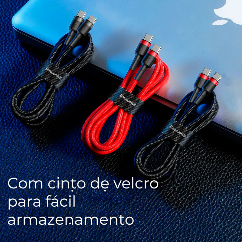 Cabo USB C para USB C Baseus Cafule 60 W para iPhone 15, MacBook, iPad Pro, cabo de carregamento rápido 5A, trança de nylon de 1 m/2 m