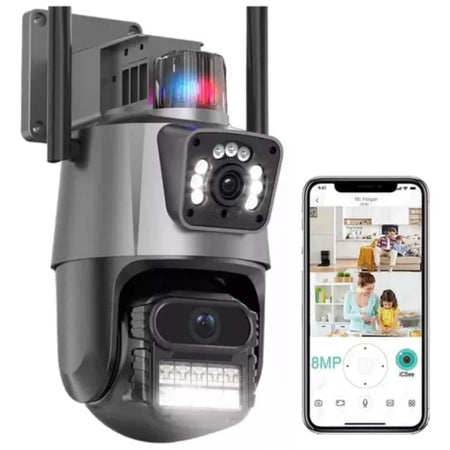 Câmera dupla P11 4K de 6 MP - 360 ° + visão noturna, alarme LED, à prova d'água, áudio bidirecional