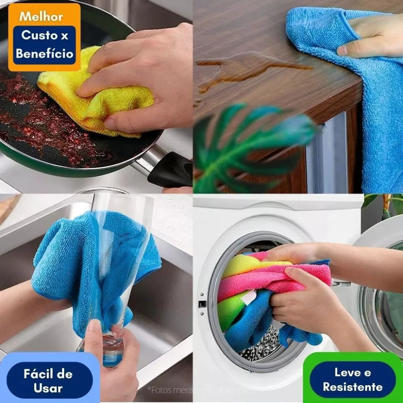 Kit com 5 Pano Mágico Microfibra Limpa Facil 30x30 Multiuso Ultra Soft Sem Fiapos