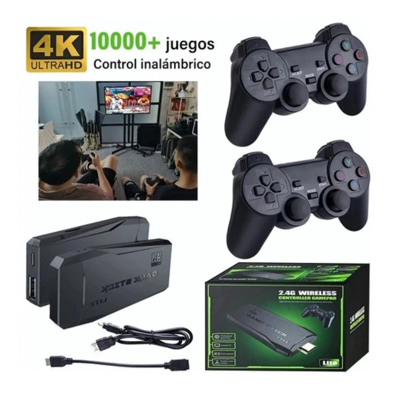Videogame 4K Stick 20000 jogos retrô clássicos + 2 controles sem fio; console emulador portátil de 64 GB