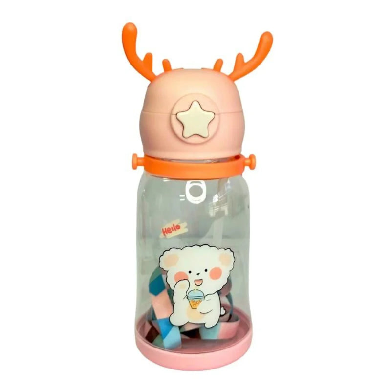 Garrafa Infantil de Água Alce Portátil Com Desenho Multicolorido