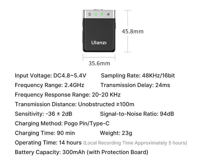 Ulanzi AM18 U-Mic 2.4G Microfone estéreo sem fio com captação de 100 m, gravação de canal duplo de 20+ horas para DSLR, iOS, Android, PC, entrevista ao vivo