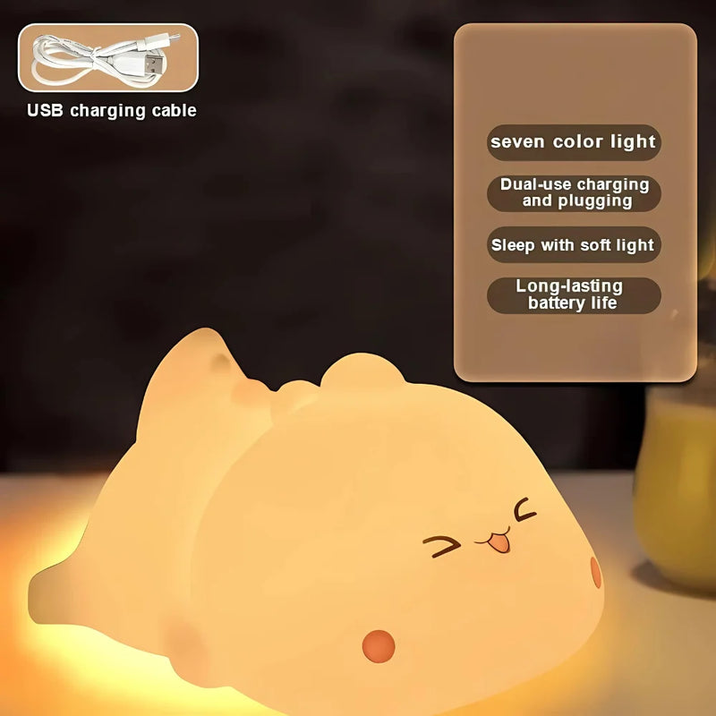 Mini Luminária Dinossauro Fofo Led Silicone Touch Abajur Recarregável