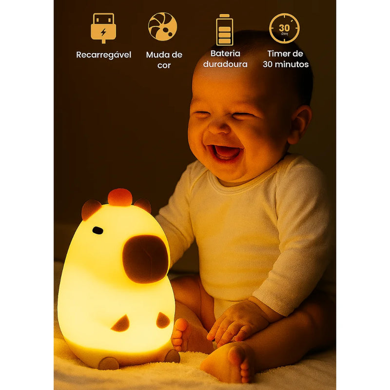 Luminária Silicone Capivara Noite Recarregável USB Touch Sleep Night Tiktok Abajur Infantil