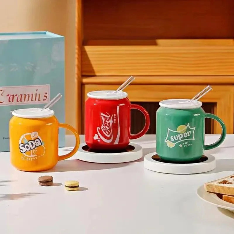 Copo Térmico Versátil de Cerâmica Moderno de 380ml com Tampa e Canudo