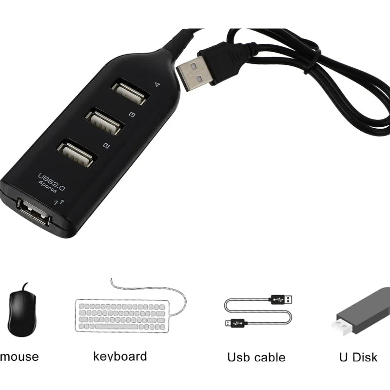 Hub Com 4 Portas USB 2.0 Convencional 480Mbps para Computador e Notebook