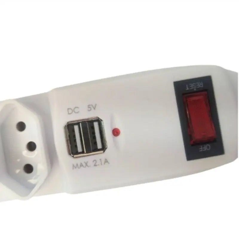 Filtro de Linha Com 6 tomadas, 2 Entrada USB Carregador e Botão Liga e Desliga Geral