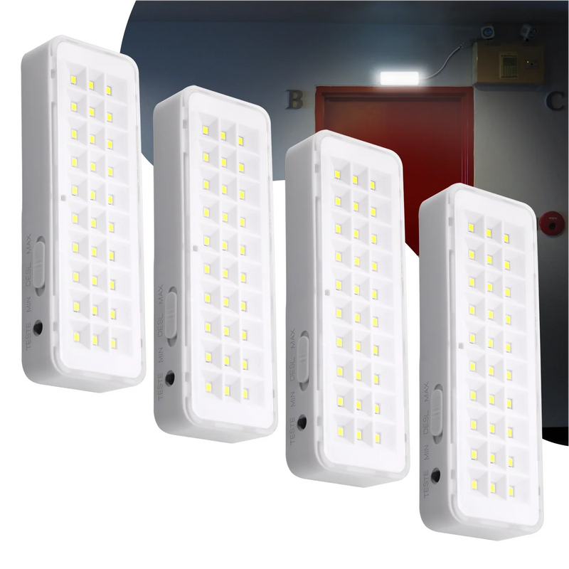 Kit 4 Luminária de Emergência 30 LEDs Bateria Recarregável