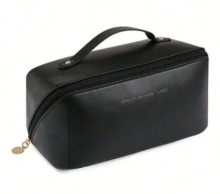 Bolsa feminina para maquiagem e cosméticos, bolsa de viagem portátil de couro com grande capacidade