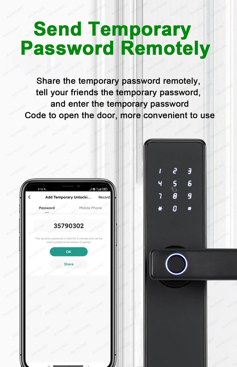 Fechadura eletrônica com impressão digital em 9 idiomas com aplicativo Tuya/cartão/código/chave desbloqueio RAYKUBE K20 Bluetooth