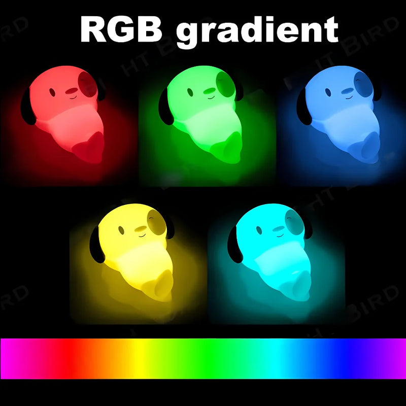 Mini Luminária Fluffy Dog Abajur Led Silicone Touch Recarregável