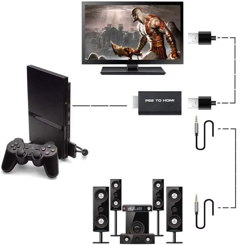 Adaptador Conversor de Áudio e Vídeo PS2 AV para Cabo HDMI de Alta Resolução - Conexão de TV, Monitor, Som e Imagem Estável