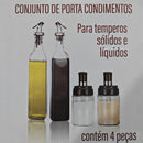 Kit 4 Peças de Porta Temperos com Junta de Vidro Organizador de Cozinha Azeite, Vinagre, Sal e Açúcar