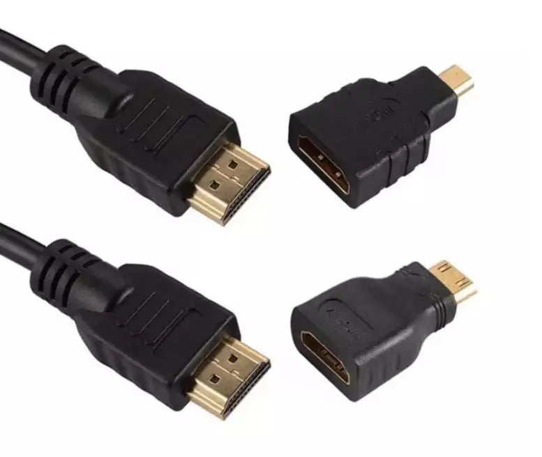 Cabo HDMI 3 em 1 Micro Mini Full HD Alta Definição para TV Monitor, Projetor e Adaptador HDMI Compatível - Comprimento 1,5m