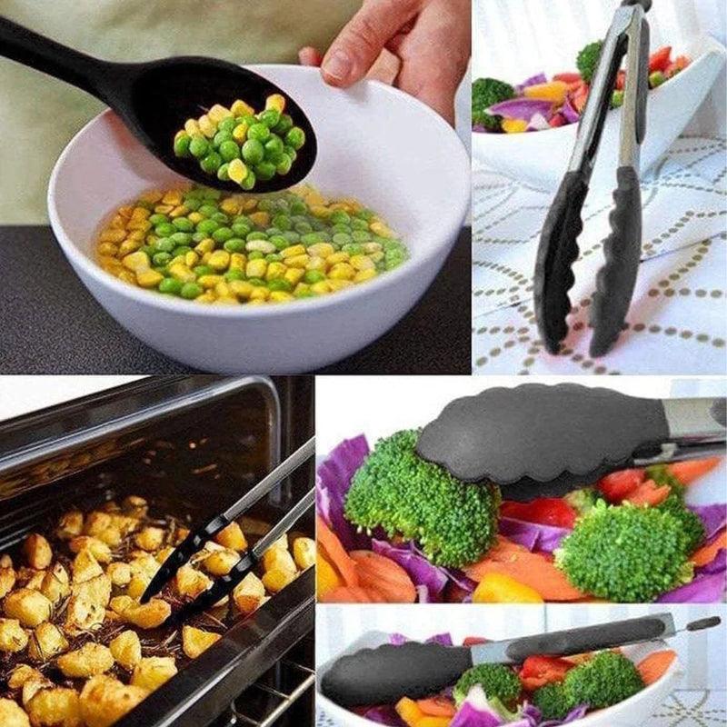 Kit Utensílios de Cozinha C/12 Talheres Cabo de Madeira e Panela