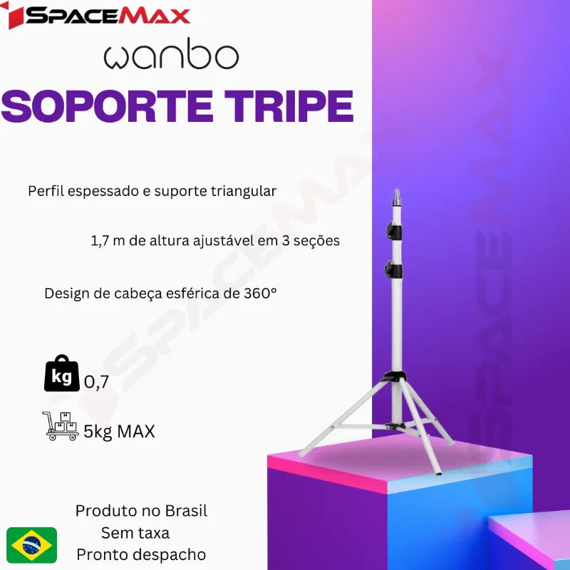 Suporte de tripé portátil para projetor Wanbo - Altura ajustável até 1,7m - Rotação 360 ° - Leve e dobrável - Cor branca