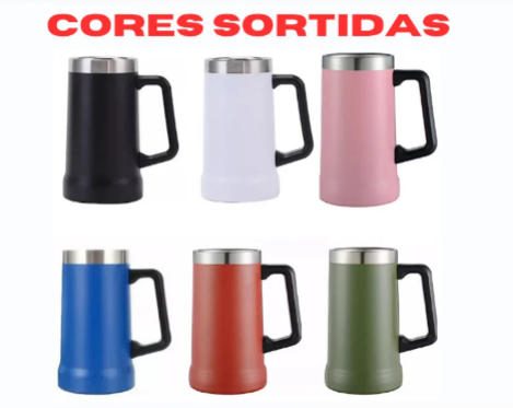 Caneca Sthefanny Pro Térmica em Inox com Alça de 700ml da Rei ACACE para Bebida Quente ou Fria