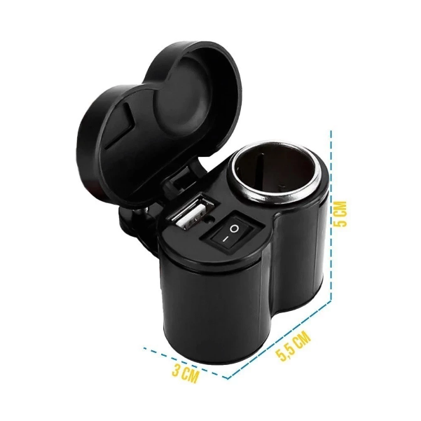 Adaptador Universal Tomada USB Compacto para Moto, Carro e Bicicleta - Carregamento de Celular e GPS ou Emergências
