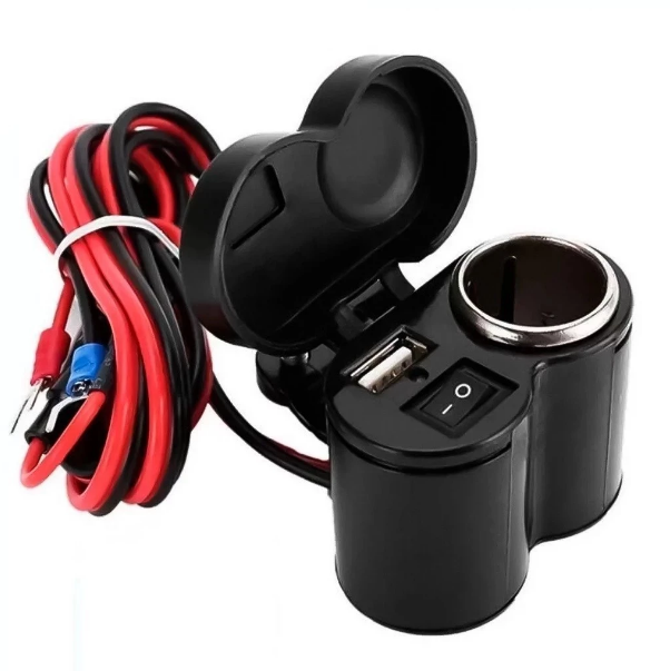 Adaptador Universal Tomada USB Compacto para Moto, Carro e Bicicleta - Carregamento de Celular e GPS ou Emergências