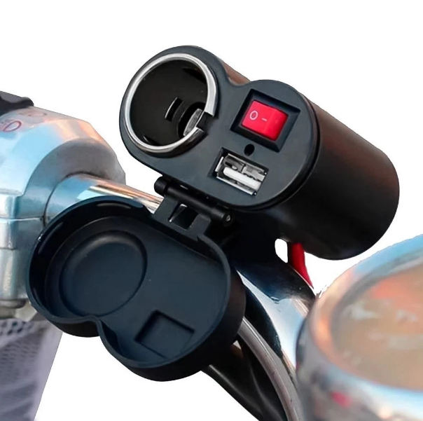 Adaptador Universal Tomada USB Compacto para Moto, Carro e Bicicleta - Carregamento de Celular e GPS ou Emergências