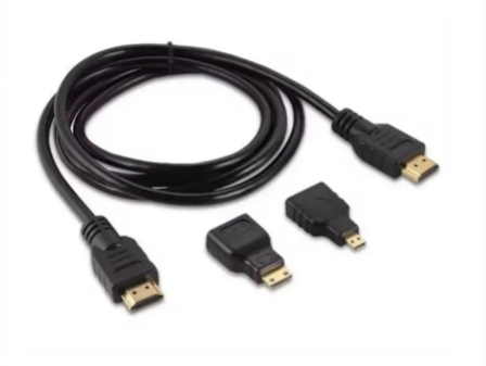 Cabo HDMI 3 em 1 Micro Mini Full HD Alta Definição para TV Monitor, Projetor e Adaptador HDMI Compatível - Comprimento 1,5m